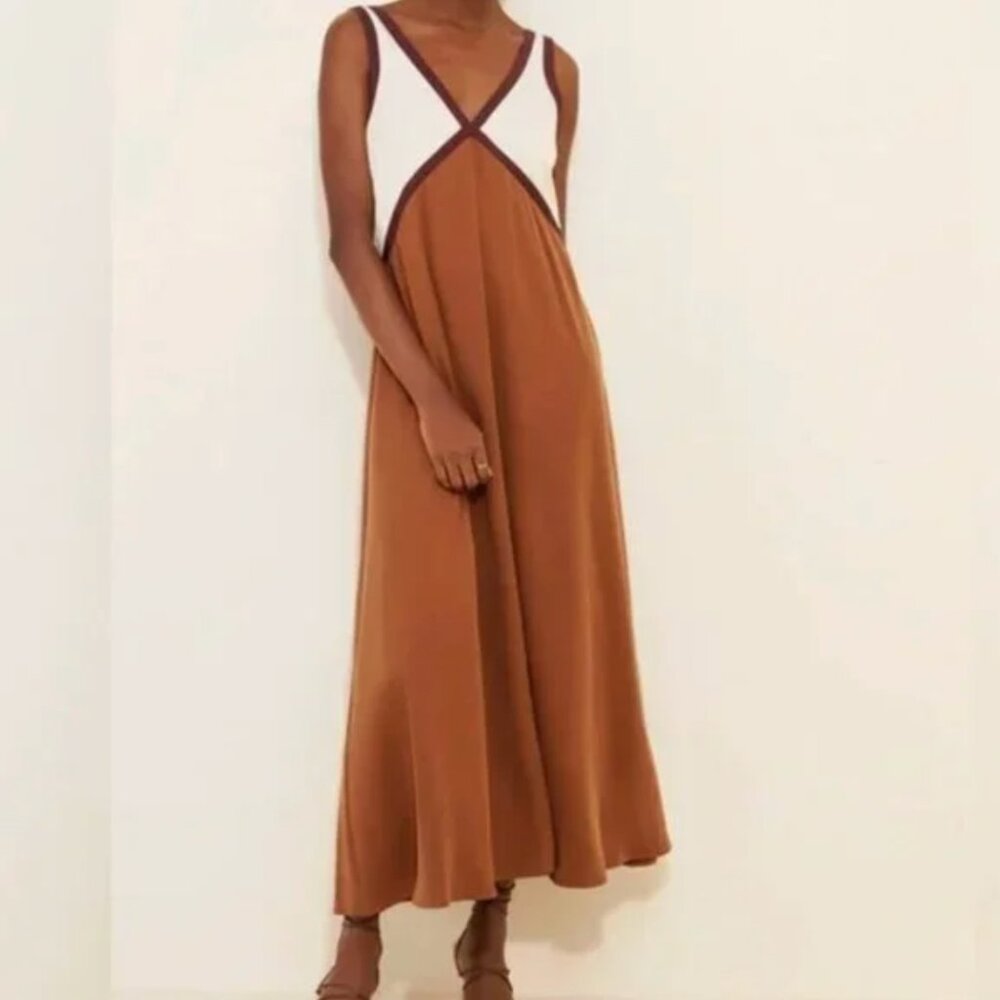 SANCIA Naomi Colorblock Maxi Dress Brown and Ivory, Size XS
